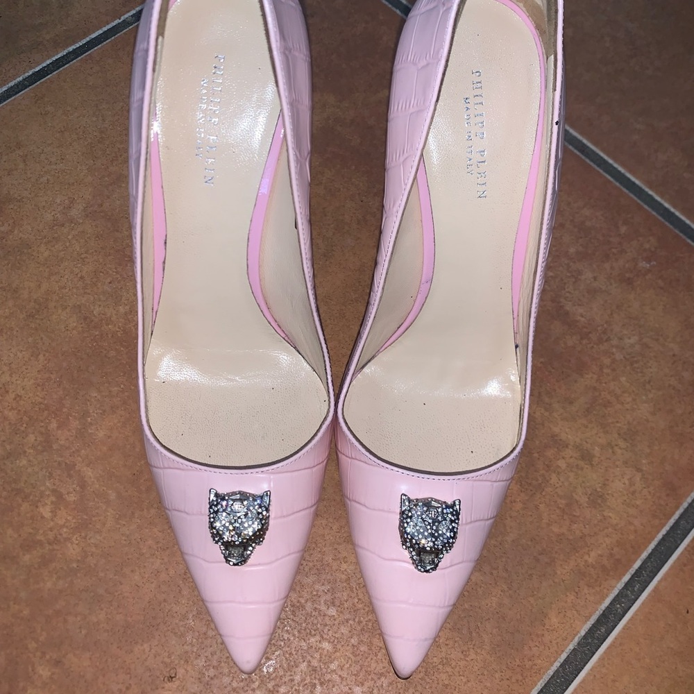Phillip Plein - Pink leather studded jaguar pumps